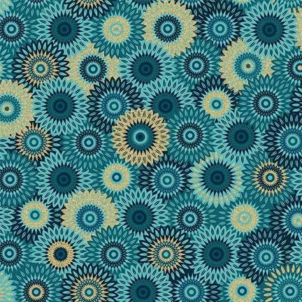 MM Magnificent Peacock Fancy Medallion - CM11853-TEAL-D - Cotton Metallic Fabric