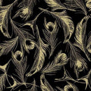 MM Magnificent Peacock Opulent Feather - CM11855-BLAC-D - Cotton Metallic Fabric