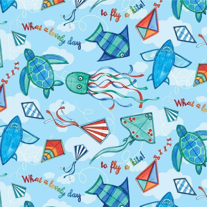 MM Sea La Vie Flying Kites - DDC11797-BLUE-D - Cotton Fabric