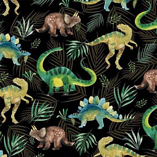 MM Wild One Roaming Dino - DCX11856-BLAC-D Black - Cotton Fabric