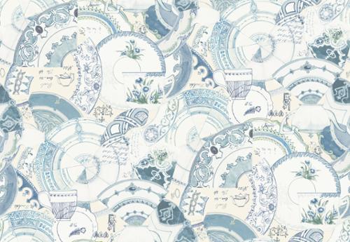 MODA Larking Ceramic Collage - 24637-11 Porcelain - Cotton Fabric