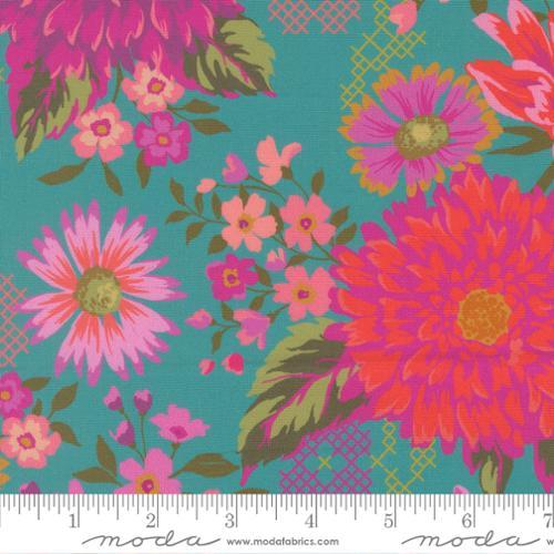 MODA Parlor Happy Blooms - 11960-15 Teal - Cotton Fabric