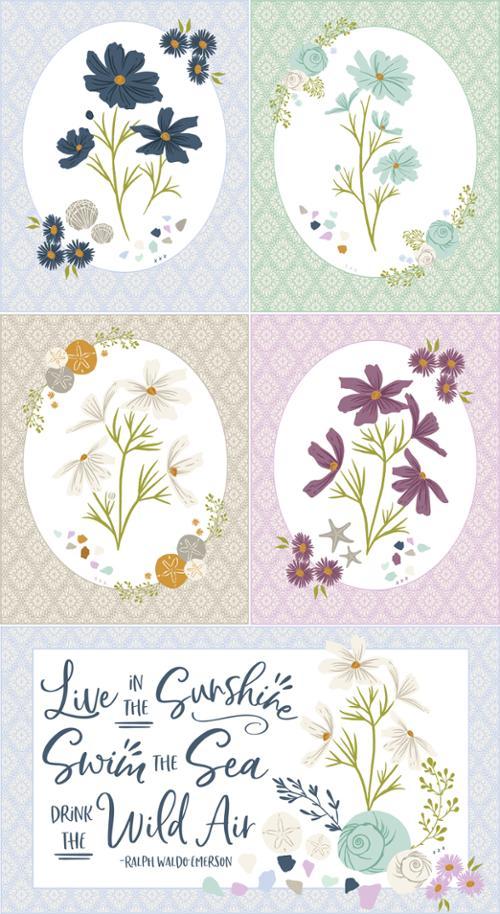 MODA Seaglass Summer Panel - 43187-11 Oyster - Cotton Fabric