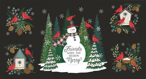 MODA Winter Friends Panel - 56139-18 Charcoal Black - Cotton Fabric