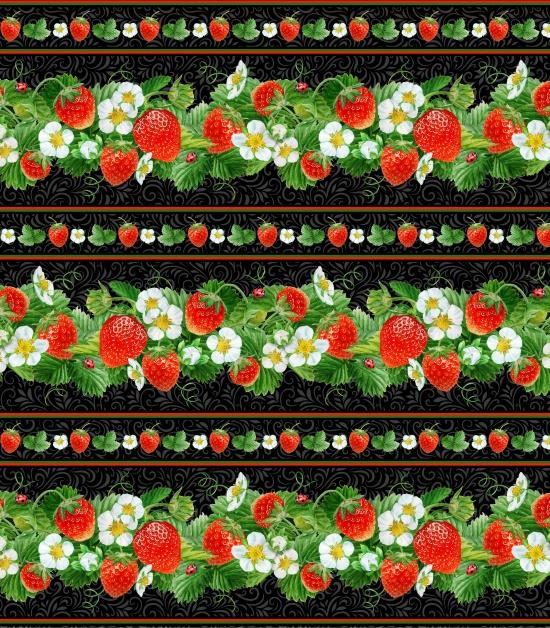 NCI Strawberry Fields - 729-BLACK - Cotton Fabric