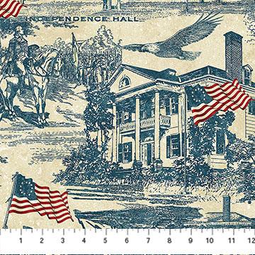 NCT America 250 - 28372-49 Navy Beige - Cotton Fabric