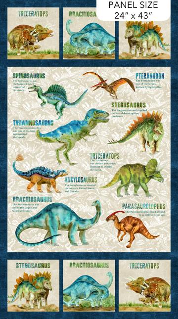 NCT Dino Roar Panel - DP28460-12 Beige Multi - Cotton Fabric