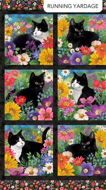 NCT Hide and Seek Cat Block Panel - DP27645-99 Black Multi - Cotton Fabric