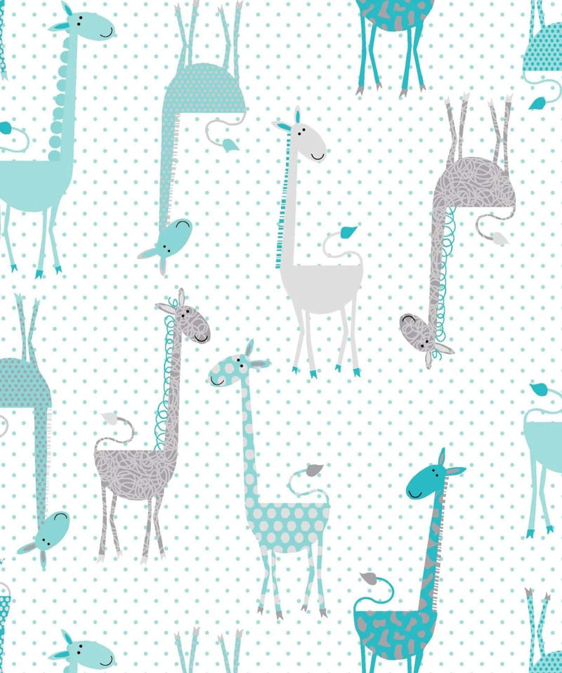 OASIS Fun Flannel Giraffes - 44-7511 Aqua - Cotton Fabric