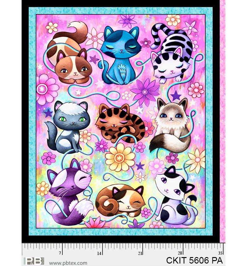 PB Crazy Kitties Panel - 5606-PA - Cotton Fabric