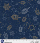 PB Hanukkah Lights Tossed Dreidels and Stars of David - 06238-N - Cotton Fabric