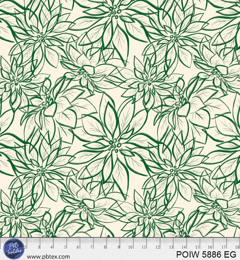 PB Poinsettia 108" Hand-Drawn Poinsettias - 5886-EG - Cotton Fabric