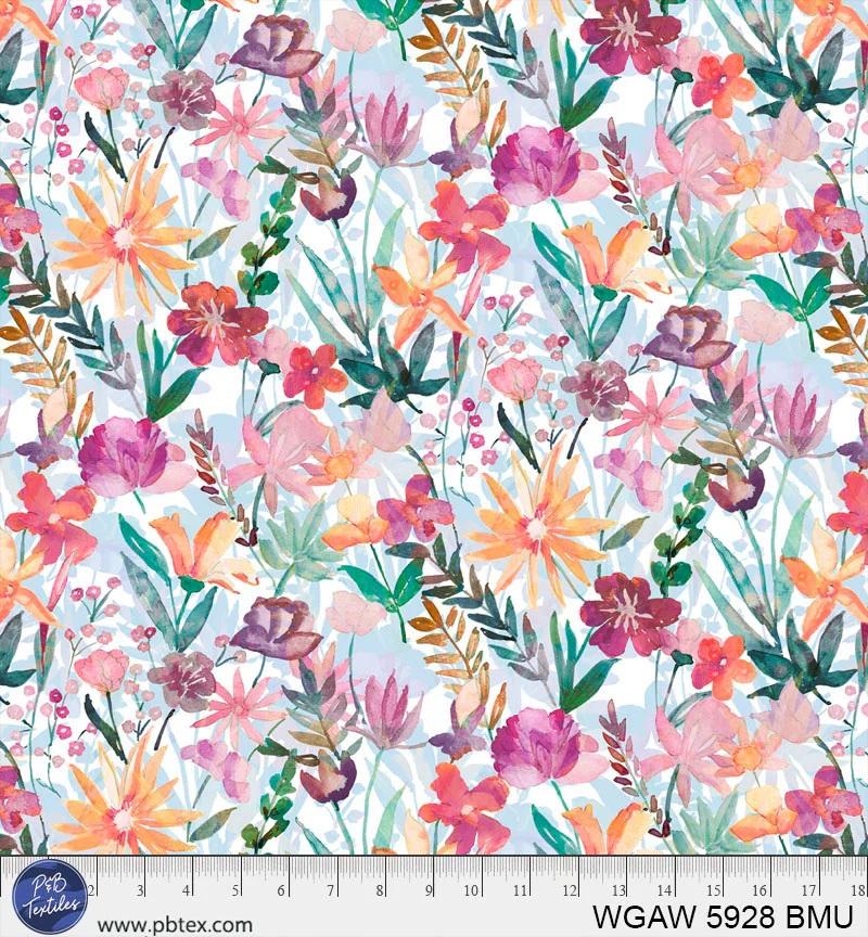PB Whispering Gardens 108" Watercolor Floral - 5928-BMU - Cotton Fabric