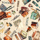 QT Book Club Letter Vignettes - 32259-E Cream - Cotton Fabric