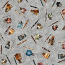 QT Bookworm Pen &  Ink Toss - 30456-K Gray - Cotton Fabric