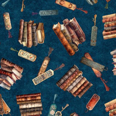 QT Bookworm Stacked Book Toss - 30449-W Midnight - Cotton Fabric