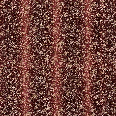 QT Canterbury Archival Flower Ombre Stripe - 24541-M Wine - Cotton Fabric