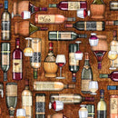 QT Cork and Barrel Wine Bottle and Glasses - 31172-A Brown - Cotton Fabric