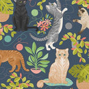 QT Curious Kittycats Cat Silhouettes - 31870-B Blue - Cotton Fabric
