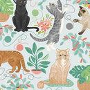 QT Curious Kittycats Cats & Plants - 31870-BQ Blue - Cotton Fabric