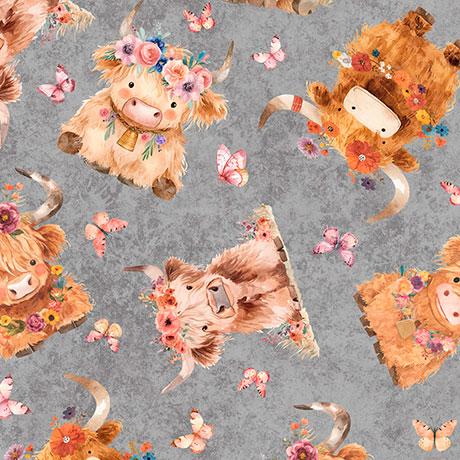 QT Cuties 2 Baby Highland Cows - 31446-K Gray - Cotton Fabric