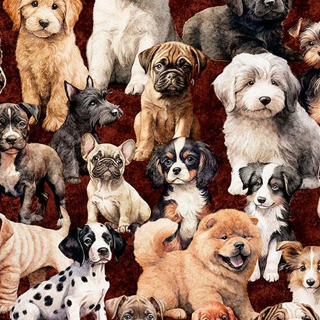 QT Cuties 2 Pack Of Puppies - 31448-R Brick - Cotton Fabric