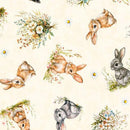 QT Cuties 3 Bunnies & Floral - 31856-E Cream - Cotton Fabric