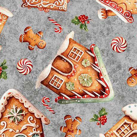 QT Cuties Gingerbread Houses - 31182-K Gray - Cotton Fabric