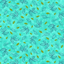 QT Daisy Doodle Leaf Toss - 30747-Q Aqua - Cotton Fabric