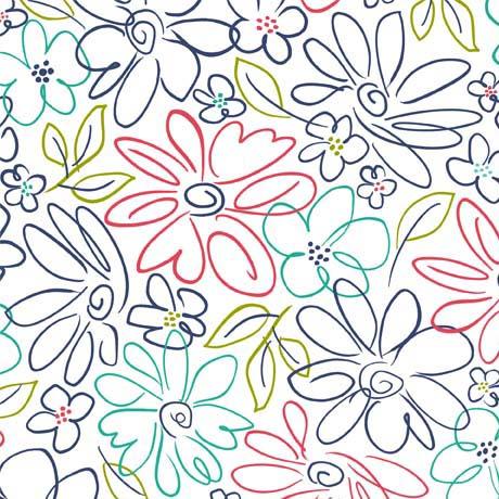 QT Daisy Doodle Packed Stylized Floral - 30744-Z White - Cotton Fabric