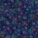 QT Daisy Doodle Spaced Stylized Floral - 30745-N Navy - Cotton Fabric