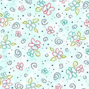 QT Daisy Doodle Spaced Stylized Floral - 30745-Q Aqua - Cotton Fabric