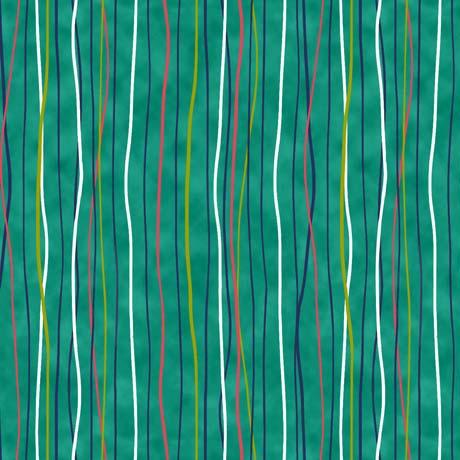 QT Daisy Doodle Wavy Stripe - 30749-Q Teal - Cotton Fabric