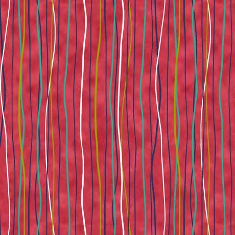 QT Daisy Doodle Wavy Stripe - 30749-R Red - Cotton Fabric