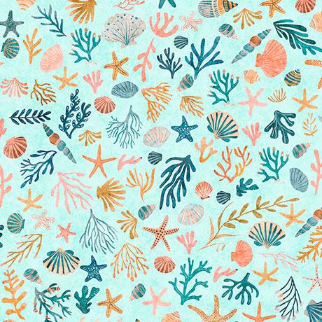 QT Deep Sea Dazzle Coral - 31201-Q Lt. Aqua - Cotton Fabric