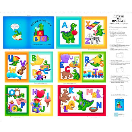 QT Dexter the Dinasaur Learns About Letters Book Panel - 26932-X - Cotton Fabric