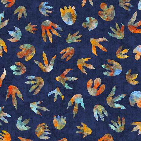 QT Dinoroars! Dino Tracks - 30813-N Navy - Cotton Fabric