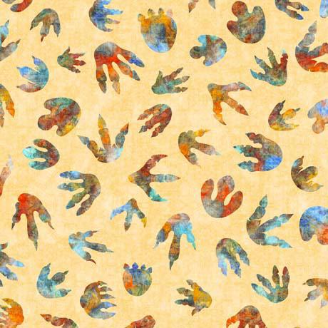 QT Dinoroars! Dino Tracks - 30813-S Light Gold - Cotton Fabric