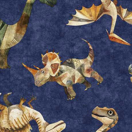 QT Dinoroars! Dinosaurs Toss - 30810-N Navy - Cotton Fabric