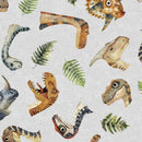 QT Dinoroars! Heads & Ferns - 30812-K Gray - Cotton Fabric