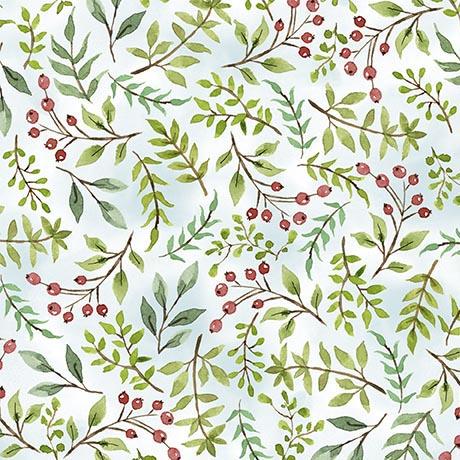 QT Drawn to Birds Berry Sprigs - 31138-B Pale Blue - Cotton Fabric