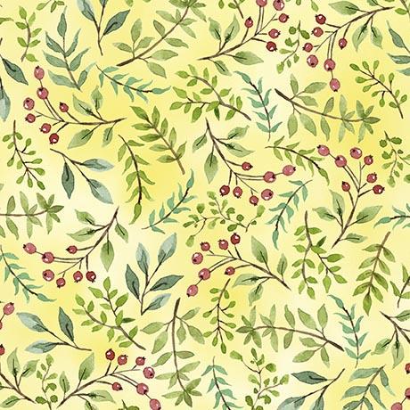 QT Drawn to Birds Berry Sprigs - 31138-S Pale Yellow - Cotton Fabric