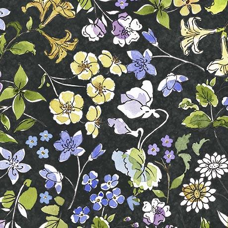 QT Drawn to Birds Floral - 31136-J Black - Cotton Fabric
