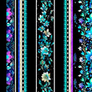 QT Fantasia Floral Border Stripe - 30965-J Black - Cotton Fabric