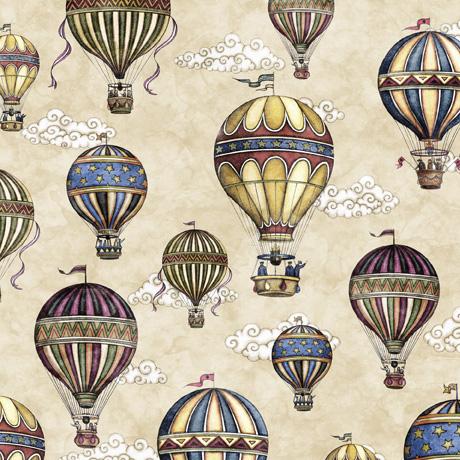 QT Flying High Hot Air Balloons - 30050-E Tan - Cotton Fabric