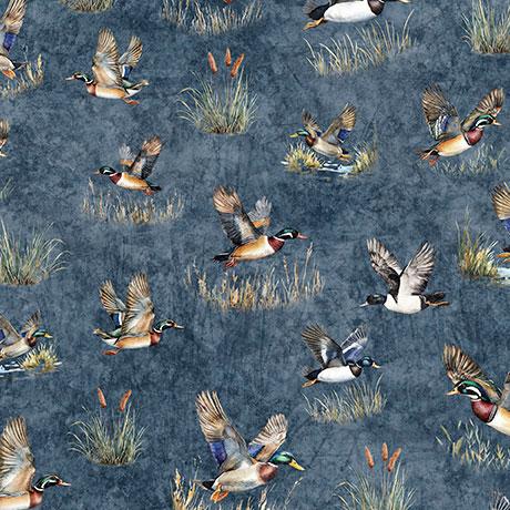QT Forest, Field And Stream Ducks - 31409-B Steel Blue - Cotton Fabric