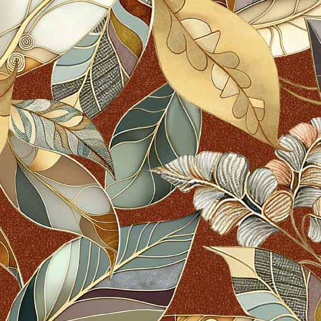 QT Frond Nouveau Leaves - 30098-T Rust - Cotton Fabric