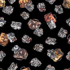 QT Globetrotter Cameras - 30533-J Black - Cotton Fabric