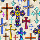 QT Guardian Angel Crosses - 31682-E Tan - Cotton Fabric