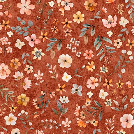 QT Hedgehugs Floral Toss - 31416-O Paprika - Cotton Fabric
